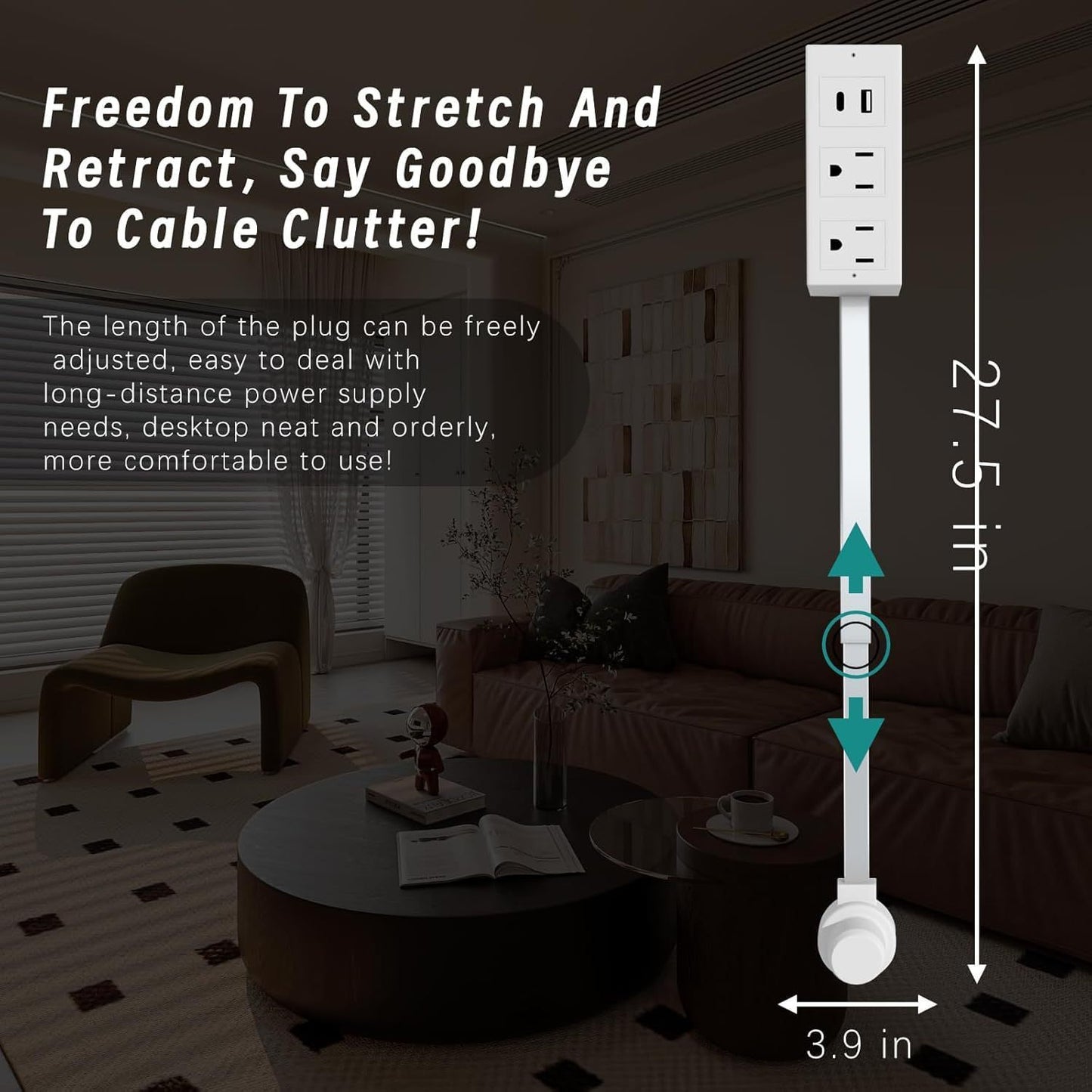 Sofa & Bedside Power Socket Extender – Multi Plug Outlet with USB & USB-C Ports + Surge Protection